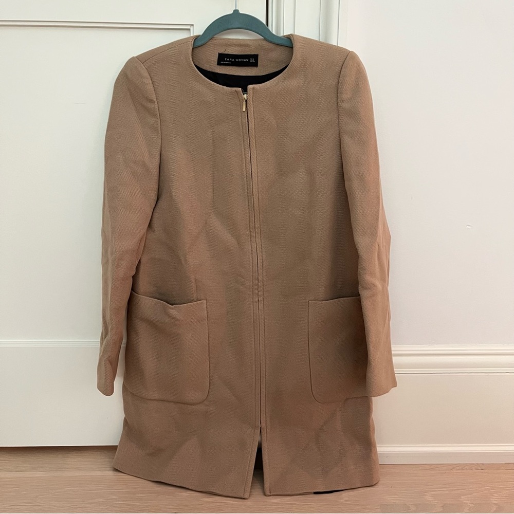 NEW ZARA ZIPPER TAN JACKET SIZE S
